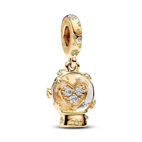 Hạt Vòng Charm Pandora Heart Snowflake Snow Globe Dangle Charm 762825C01 Màu Vàng Gold