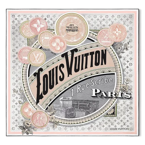 Khăn Lụa Nữ Louis Vuitton LV Malles Merveilleuses Square 90 M92978 Màu Xám Nhạt
