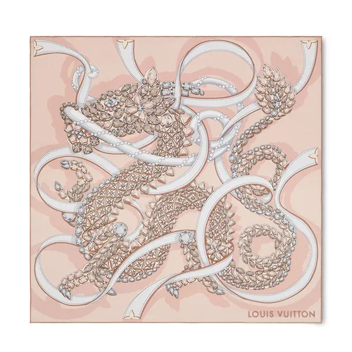 Khăn Lụa Nữ Louis Vuitton LV Precious Dragon Square 90 M79165 Màu Hồng Nhạt