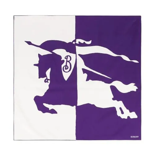 Khăn Nữ Burberry Logo Printed Split Horse Silk Scarf Màu Tím Trắng