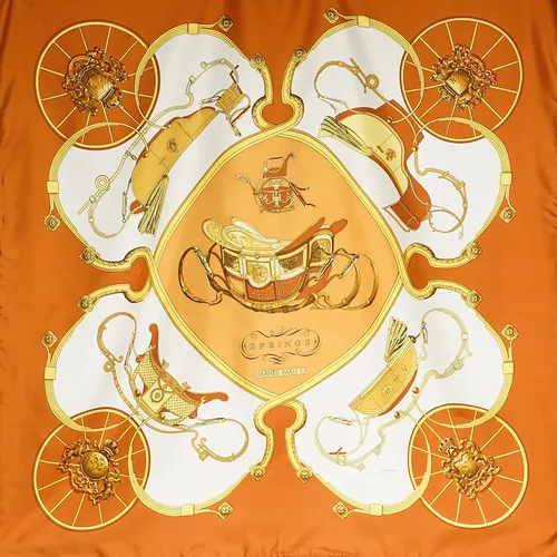 Khăn Nữ Hermès 90x90 "Springs" 1950s Màu Nâu