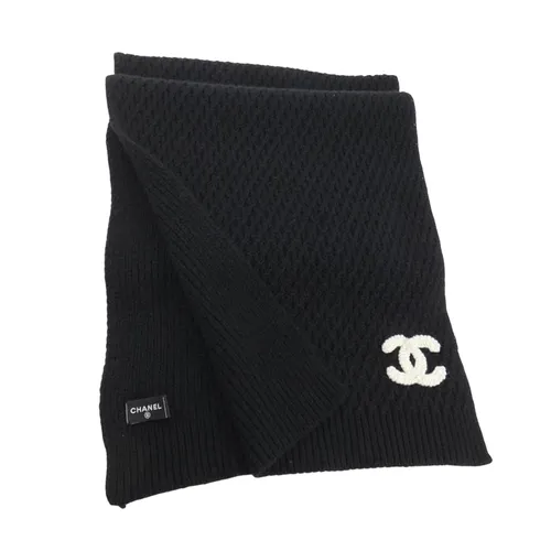 Khăn Quàng Cổ Chanel CC Logos Patch cashmere100 Scarf Black Màu Đen