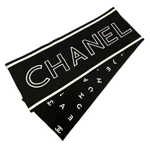 Khăn Quàng Cổ Chanel CC Logos Patch Scarf Black Màu Đen
