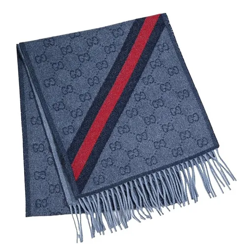 Khăn Quàng Cổ Gucci GG Web Wool Scarf 570603 3G200 4068 Màu Xanh