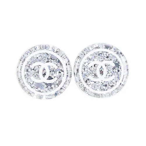 Khuyên Tai Nữ Chanel D25C Silver Sequined White Round Earrings Màu Trắng