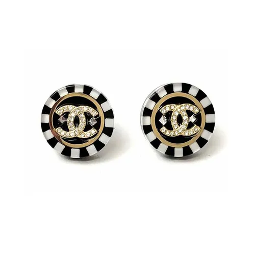 Khuyên Tai Nữ Chanel Round CC Logo Earrings Gold/Black/White (ABA113) Màu Đen Vàng