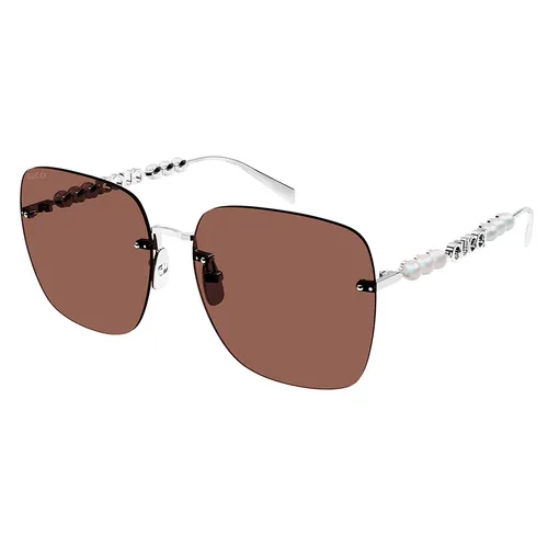 Kính Mát Nữ Gucci GG1923SA 002 Shiny Silver Brown Sunglasses Màu Nâu Bạc