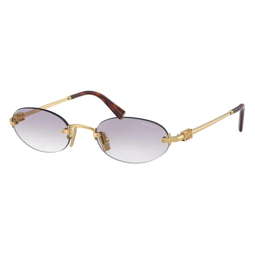 Kính Mắt Nữ Miu Miu MU A54S 5AK04O Gold Oval Sunglasses Màu Xám Vàng