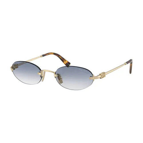 Kính Mắt Nữ Miu Miu MU A54S ZVN80O Pale Gold Oval Sunglasses Màu Xanh Vàng