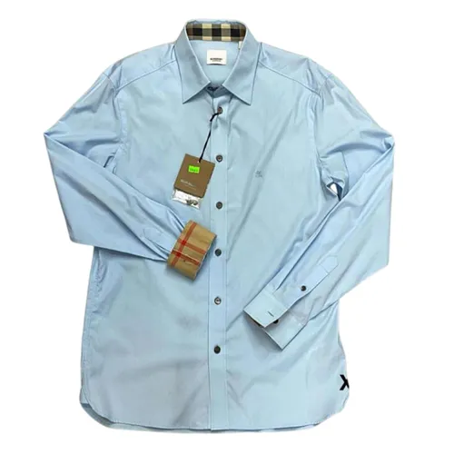 o Sơ Mi Nam Burberry Light Blue With Logo Embroidered Màu Xanh Nhạt Size XS