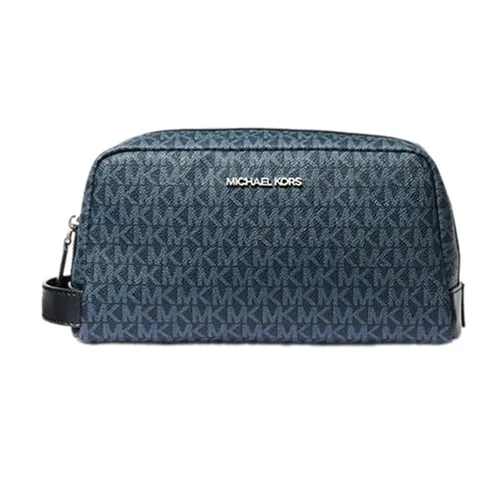 Túi Cầm Tay Michael Kors MK Signature Logo Travel Kit Toiletry Bag 37F4LTRV1B Màu Xanh Blue