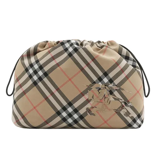 Túi Cầm Tay Nam Burberry Check Drawstring Pouch Màu Be