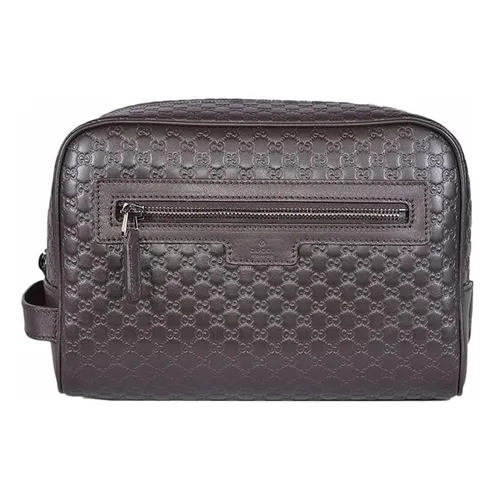 Túi Cầm Tay Nam Gucci Micro GG Guccissima Leather Toiletry Bag For Men Brown Màu Nâu Đen