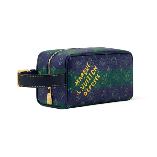 Túi Cầm Tay Nam Louis Vuitton LV M25902 Locker Dopp Kit Phối Màu Xanh
