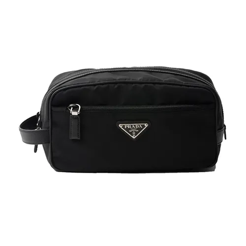 Túi Cầm Tay Prada Re-Nylon And Saffiano Leather Travel Pouch Màu Đen