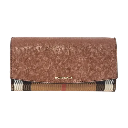 Túi Đeo Chéo Nữ Burberry Check Canvas & Brown Leather Henley Wallet On Chain Màu Nâu