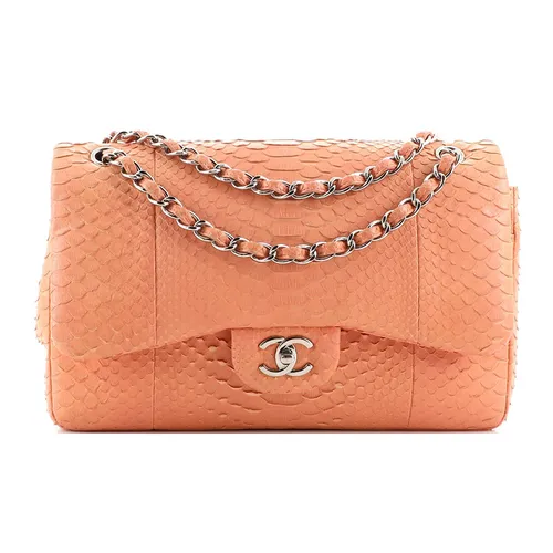 Túi Đeo Chéo Nữ Chanel Classic Double Flap Bag Python Jumbo Màu Hồng Cam