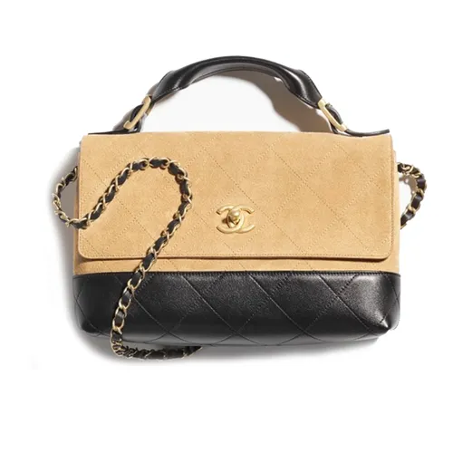 Túi Đeo Chéo Nữ Chanel Large Flap Bag With Top Handle Màu Đen Be