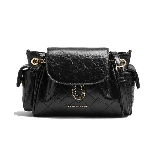 Túi Đeo Chéo Nữ Charles & Keith CNK Duo Quilted Two-Way Front Flap Backpack Backpack Black CK2-60782702 Màu Đen