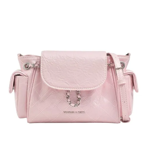 Túi Đeo Chéo Nữ Charles & Keith CNK Duo Quilted Two-Way Front Flap Backpack Cotton Candy Pink CK2-60782702 Màu Hồng