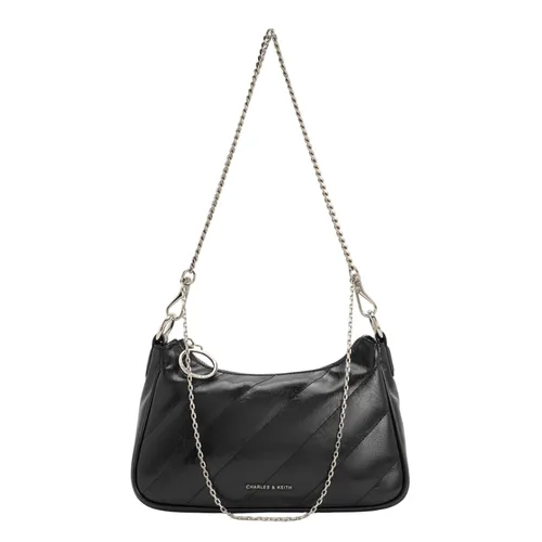 Túi Đeo Chéo Nữ Charles & Keith CNK Philomena Crinkle-Effect Chain-Strap Noir CK2-80151347-3 Màu Đen