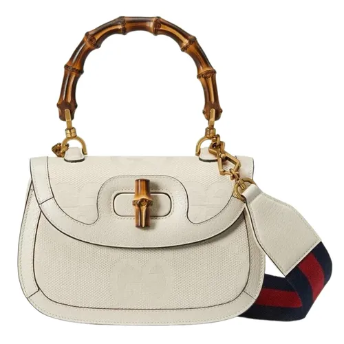 Túi Đeo Chéo Nữ Gucci GG Gucci White Giant Monogram Bamboo 1947 Handbag Màu Trắng Kem