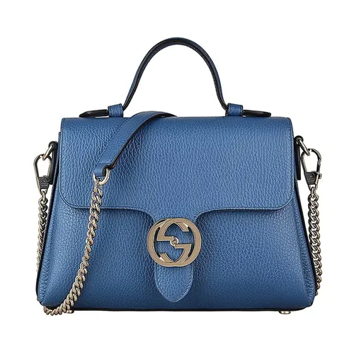 Túi Đeo Chéo Nữ Gucci GG Interlocking Calfskin Bag Size 26 Màu Xanh