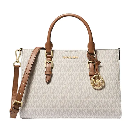Túi Đeo Chéo Nữ Michael Kors MK Sally 2-in-1 Medium Logo Satchel 30S3GYDS8B Màu Trắng/Nâu