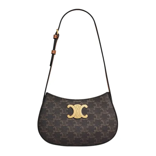 Túi Đeo Vai Nữ Celine Tilly Medium Bag in Triomphe Canvas And Calfskin Màu Nâu Đen