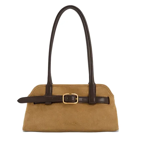 Túi Đeo Vai Nữ Charles & Keith CNK Victoria Studded Belted Elongated Shoulder Bag Sahara Sand CK2-20271613 Màu Vàng Cát