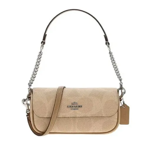 Túi Đeo Vai Nữ Coach Hailey Flap Bag In Signature Canvas CAN70 Silver/Sand/Taupe Màu Be