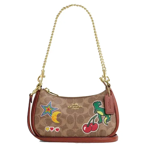 Túi Đeo Vai Nữ Coach Teri Mini Crossbody Bag In Signature Canvas With Sticker Print Im/Tan Multi CW321 Màu Nâu Be