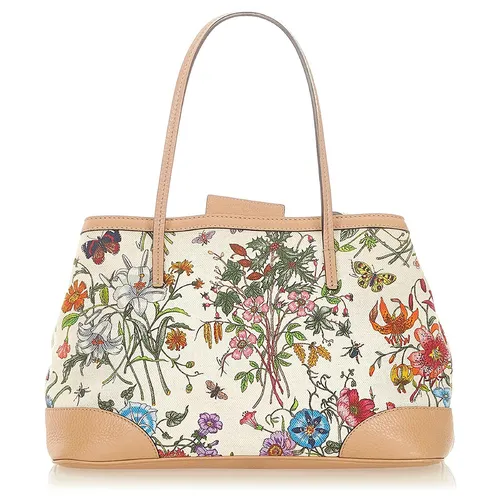 Túi Tote Nữ Gucci White Flora Canvas Tote Bag Multiple Colors Màu Trắng Be