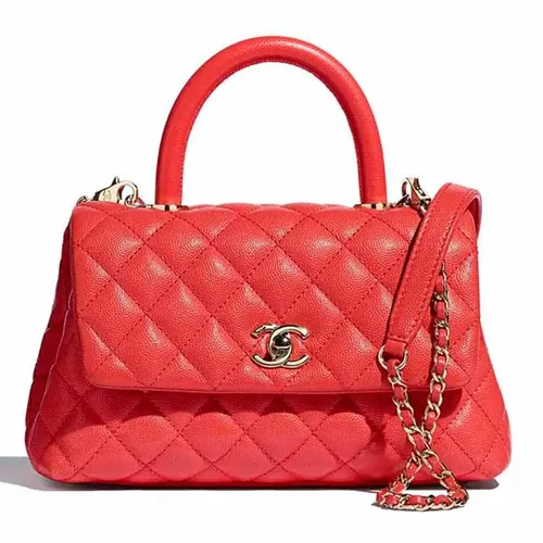 Túi Xách Nữ Chanel Flap Bag With Top Handle Grained Calfskin & Gold-Tone Metal Red Màu Đỏ