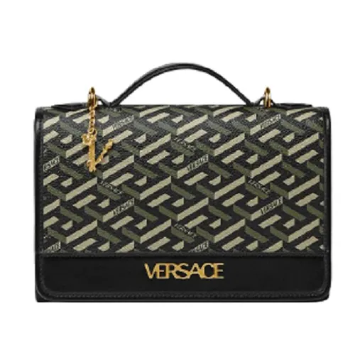 Túi Xách Nữ Versace La Greca Signature Shoulder Black Khaki 1001908-1A02129-5B15V Màu Đen Xanh