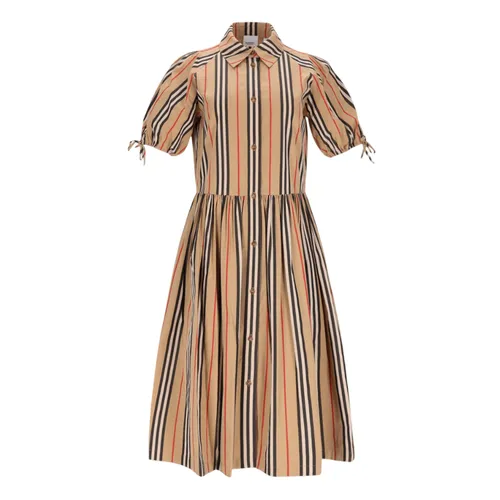 Váy Nữ Burberry Maddington Check Short-Sleeve Ribbon Archive Beige 8084317 Màu Be Size 4