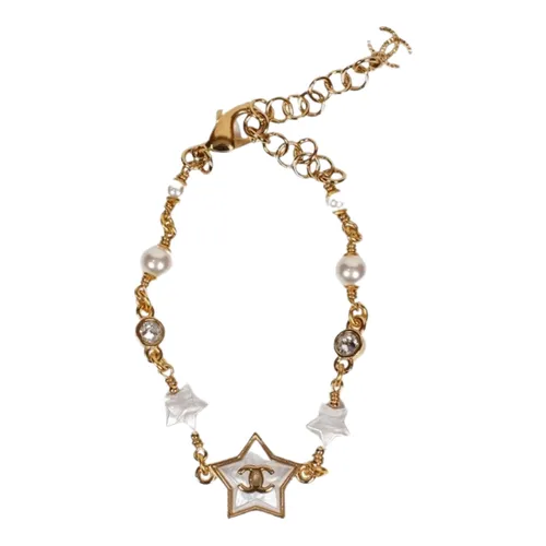 Vòng Đeo Tay Nữ Chanel Bracelet Coco Mark Metal Strass Costume Pearl Star Gold ABC418 Màu Vàng Gold