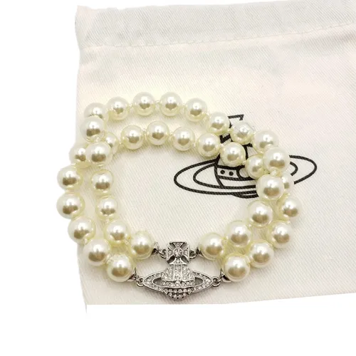 Vòng Đeo Tay Nữ Vivienne Westwood Graziella Two Row Pearl Silver-Tone Bracelet Màu Trắng Ngà