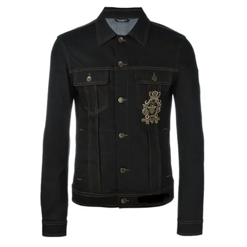 Áo Khoác Jean Nam Dolce & Gabbana D&G Embroidered Crown & Bee Denim Jacket In Blue Màu Xanh Đen Size 50