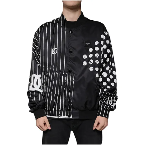 Áo Khoác Nam Dolce & Gabbana D&G Black Polka Dot Stripe Nylon Bomber Jacket Màu Đen Size 44