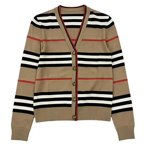 Áo Cardigan Nữ Burberry Larna Striped Wool Light Brown 80843281 Màu Nâu Size XS