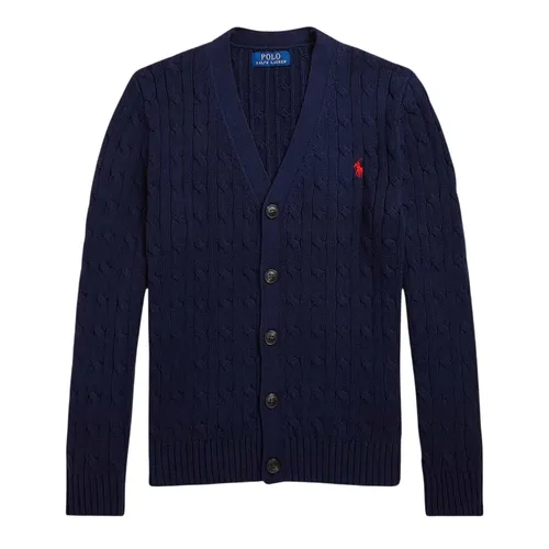 Áo Cardigan Nữ Ralph Lauren Navy Cable-Knit V-Neck Red Pony Logo 323925717006 Màu Xanh Navy Size L