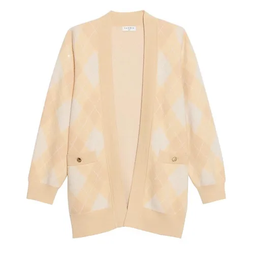 Áo Cardigan Nữ Sandro Glenda Argyle Wool Blend Cardigan Màu Cam Nhạt Size 0