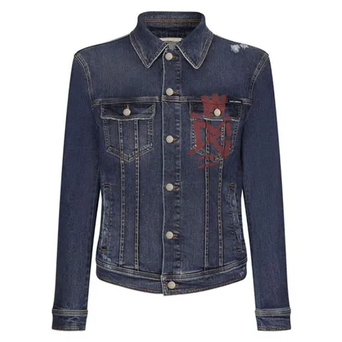 Áo Khoác Jean Nam Dolce & Gabbana D&G Metal Logo Crown Graffiti Rocco Boche Denim Jacket Blue Màu Xanh Size 48