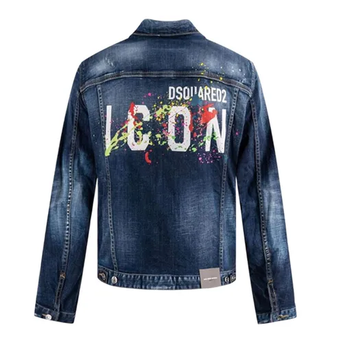 Áo Khoác Jean Nam Dsquared2 Icon Splatter Cotton Jacket Màu Xanh Denim Size 46
