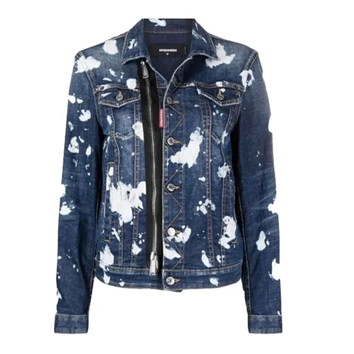 Áo Khoác Jean Nam Dsquared2 Wash Pattern Stretch Cotton Denim Jacket In Navy Blue Màu Xanh Size 44