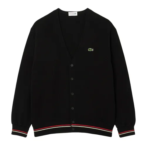 Áo Khoác Len Nam Lacoste Relaxed Fit Stripe Detail Cotton Cardigan AH9311 - DVI Màu Đen Size 4