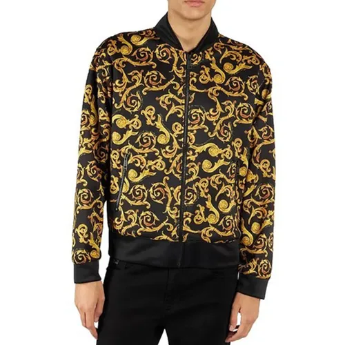 Áo Khoác Nam Versace Men's Jeans Couture 74GCI331 Men's Tracksuit Jacket Black/Gold Sketch Print Màu Vàng Đen Size M
