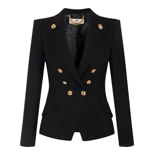 Áo Khoác Nữ Elisabetta Franchi 6 Button Double-breasted Wool Blazer In Black GI16252E2V760 Màu Đen Size 40