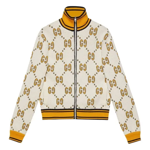 Áo Len Cardigan Nam Gucci GG Supreme Print Zip Up Cardigan  740571 Màu Be Vàng Size S